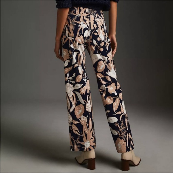 Anthropologie Maeve Colette Jo Faulkner Wide-Leg Cropped Floral Navy Pant 27 - Picture 2 of 11